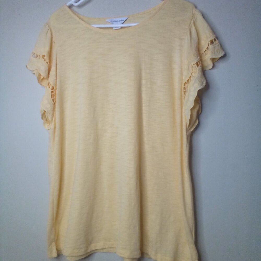 Liz Claiborne Shirt Women XL Eyelet Scallop Short Sleeve Peach Light Orange - Picture 3 of 15